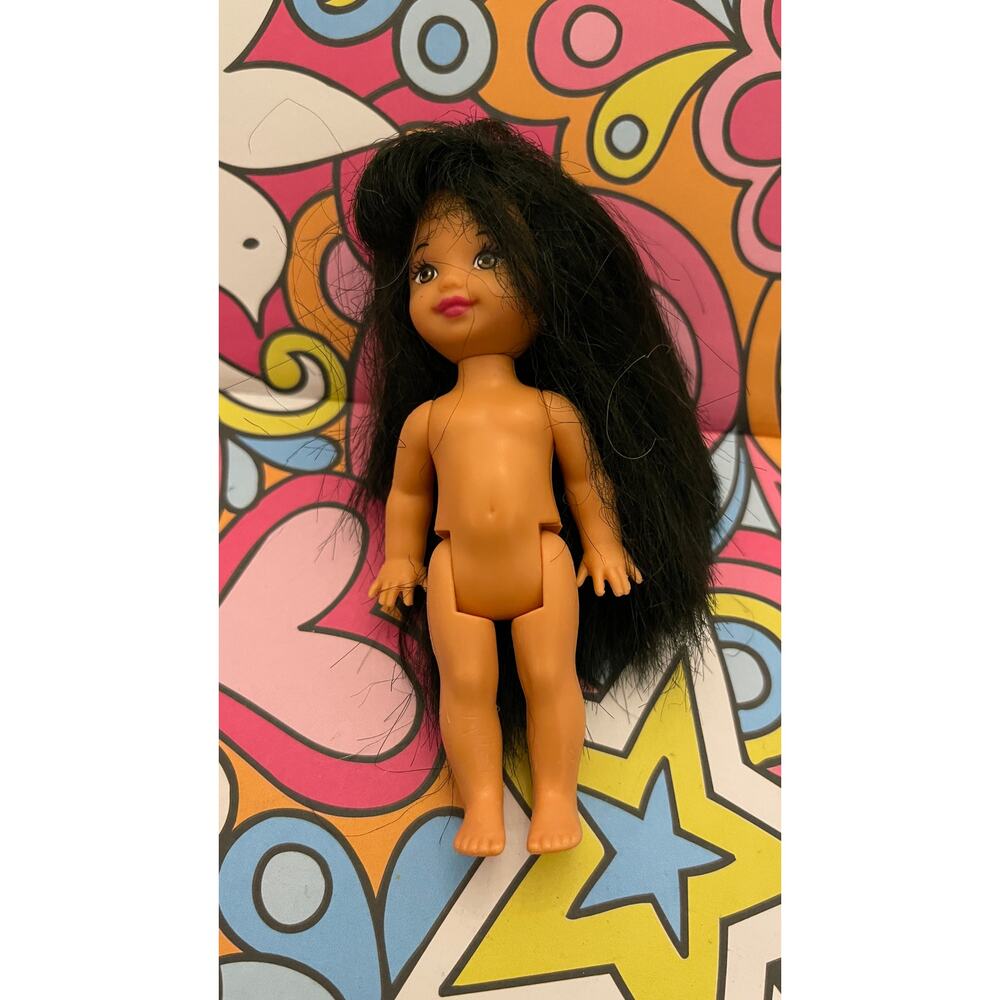 Vintage Mattel 1994 Kelly Barbie Little Sister doll black Hair Brown eyes 4.5"
